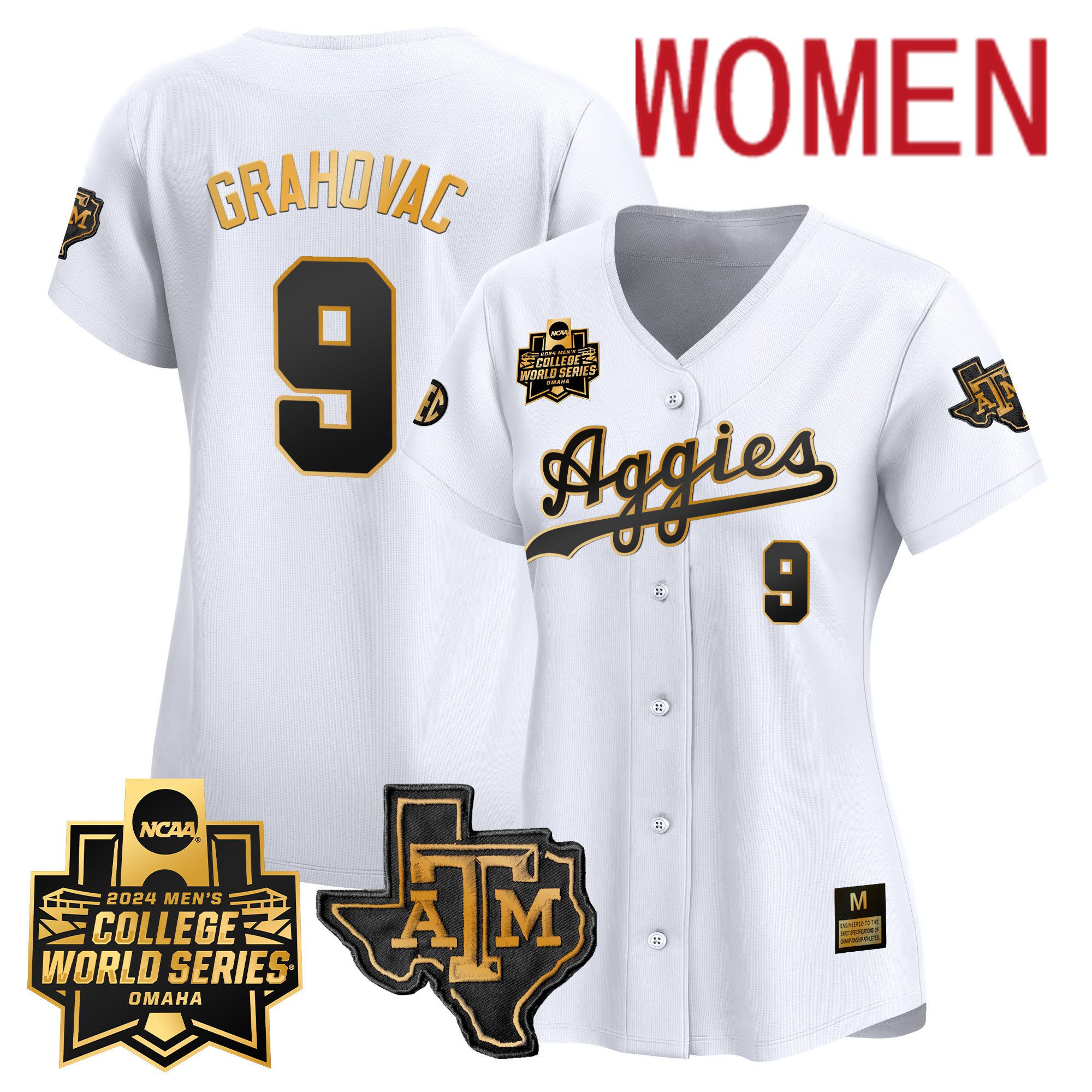 Women Texas A&M Aggies #9 Grahovac White 2024 College World Series Vapor Premier Limited NCAA Jersey style 1
